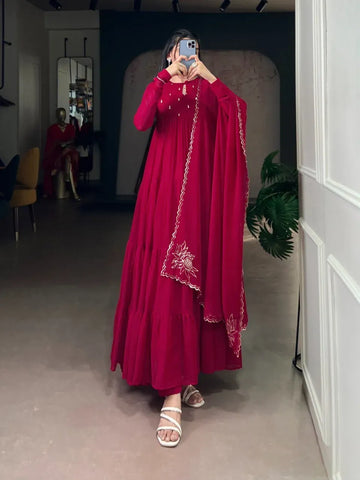 Elegant Flared Anarkali Suit - Foil Work Design for Women