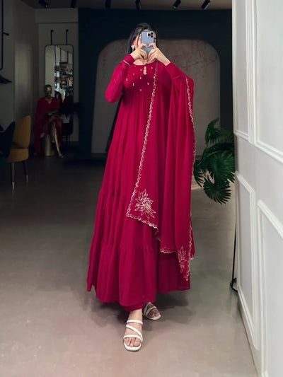 Elegant Flared Anarkali Suit - Foil Work Design for Women