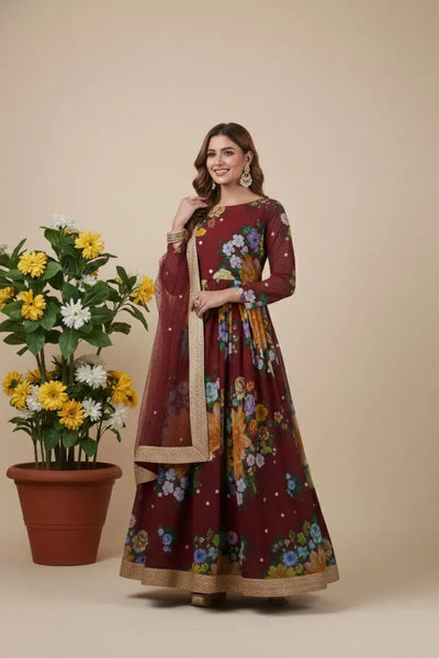 Elegant Floral Anarkali Gown Set - Traditional Style for Festive & Party Wear