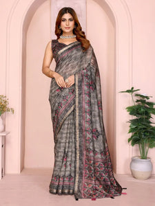 Elegant Floral Chanderi Saree - Traditional Woven Border Festive Wear for Women