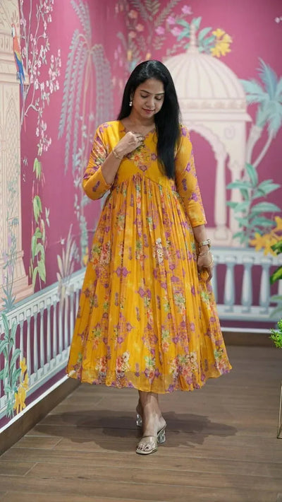 Elegant Floral Chiffon Maxi Dress - Flowy Festive Wear for Women
