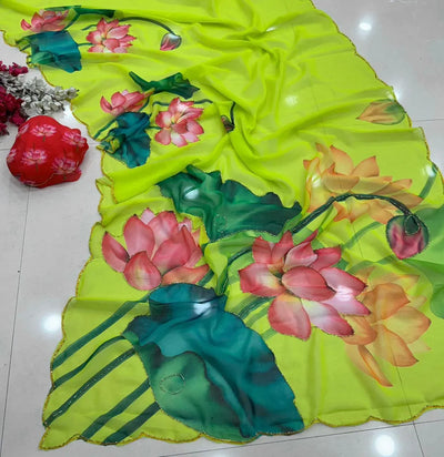 Elegant Floral Chiffon Saree - Weightless Digital Print for Women