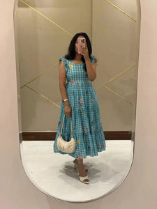 Elegant Floral Cotton Maxi Dress - Gingham Print Summer Sundress for Women
