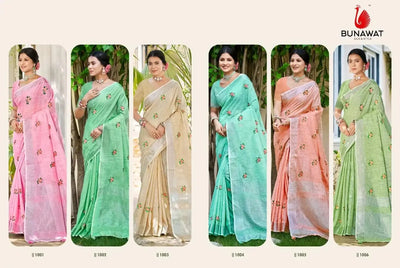 Elegant Floral Embroidered Linen Saree with Blouse Piece for Festive Wear