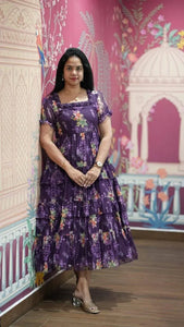 Elegant Floral Georgette Gown - 4m High Flair Party Wear Dress for Women