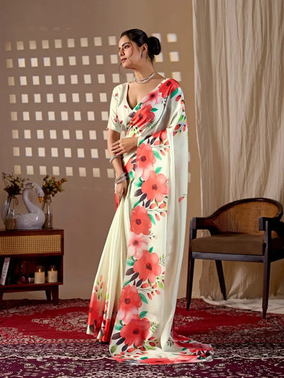 Elegant Floral Georgette Saree - Festive Wear for Women