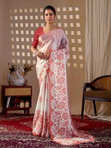 Elegant Floral Georgette Saree - Premium Satin Touch for Women