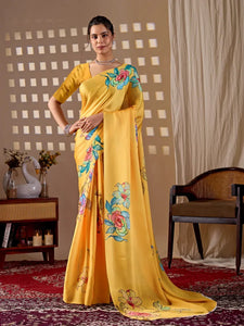 Elegant Floral Georgette Saree - Soft Satin Festive Wear