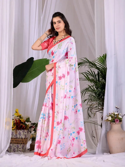 Elegant Floral Georgette Saree with Designer Blouse - Festive Wear for Women