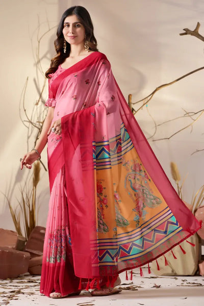 Elegant Floral Georgette Saree with Designer Ruffled Blouse for Festive Wear