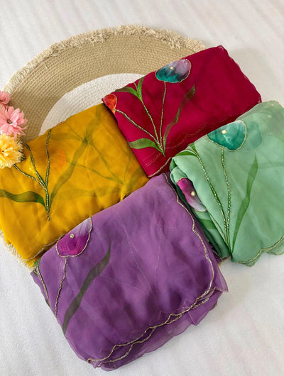 Elegant Floral Georgette Saree with Handcrafted Cutdana Work for Festive Wear