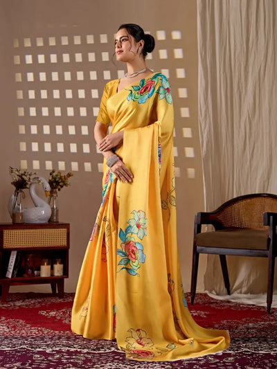 Elegant Floral Georgette Saree with Matching Blouse Piece - Festive Wear for Women