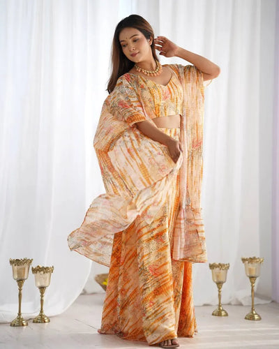 Elegant Floral Georgette Shrug Palazzo Set - Ready-to-Wear