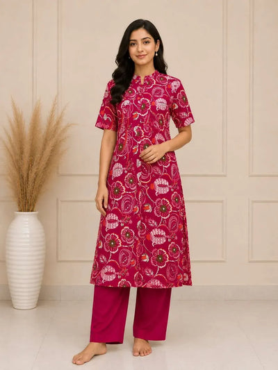 Elegant Floral Kurta Pant Set - Breathable Summer Wear for Women