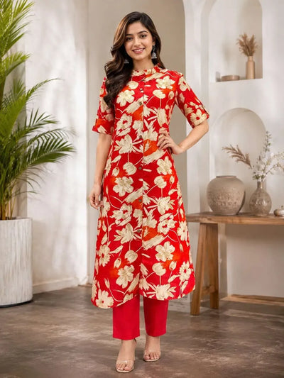 Elegant Floral Kurta Pant Set - Breathable Summer Wear for Women