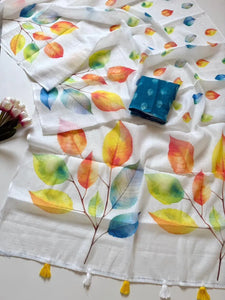 Elegant Floral Linen Saree - Soft Summer Comfort for Women