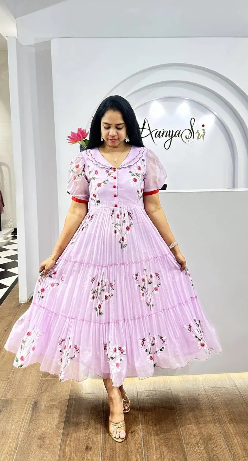 Premium Cubic Floral Print A-Line Midi Dress