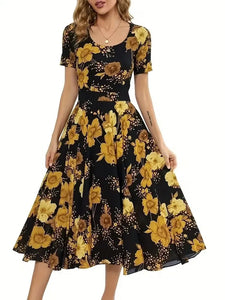 Elegant Floral Midi Dress - Premium Linen for Festive Prep