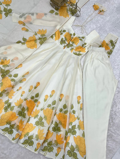 Elegant Floral Organza Anarkali Gown with Dupatta Set - Festive Party Wear for Women