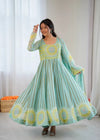 Elegant Floral Organza Suit - Lightweight Kali Cut Gown for Festive & Party Wear