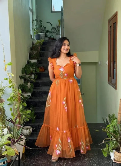 Elegant Floral Print Maxi Gown - Original South Hit for Party Wear | Sizes XS-XXL