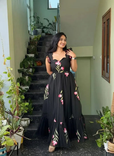 Elegant Floral Print Maxi Gown - Original South Hit for Party Wear | Sizes XS-XXL