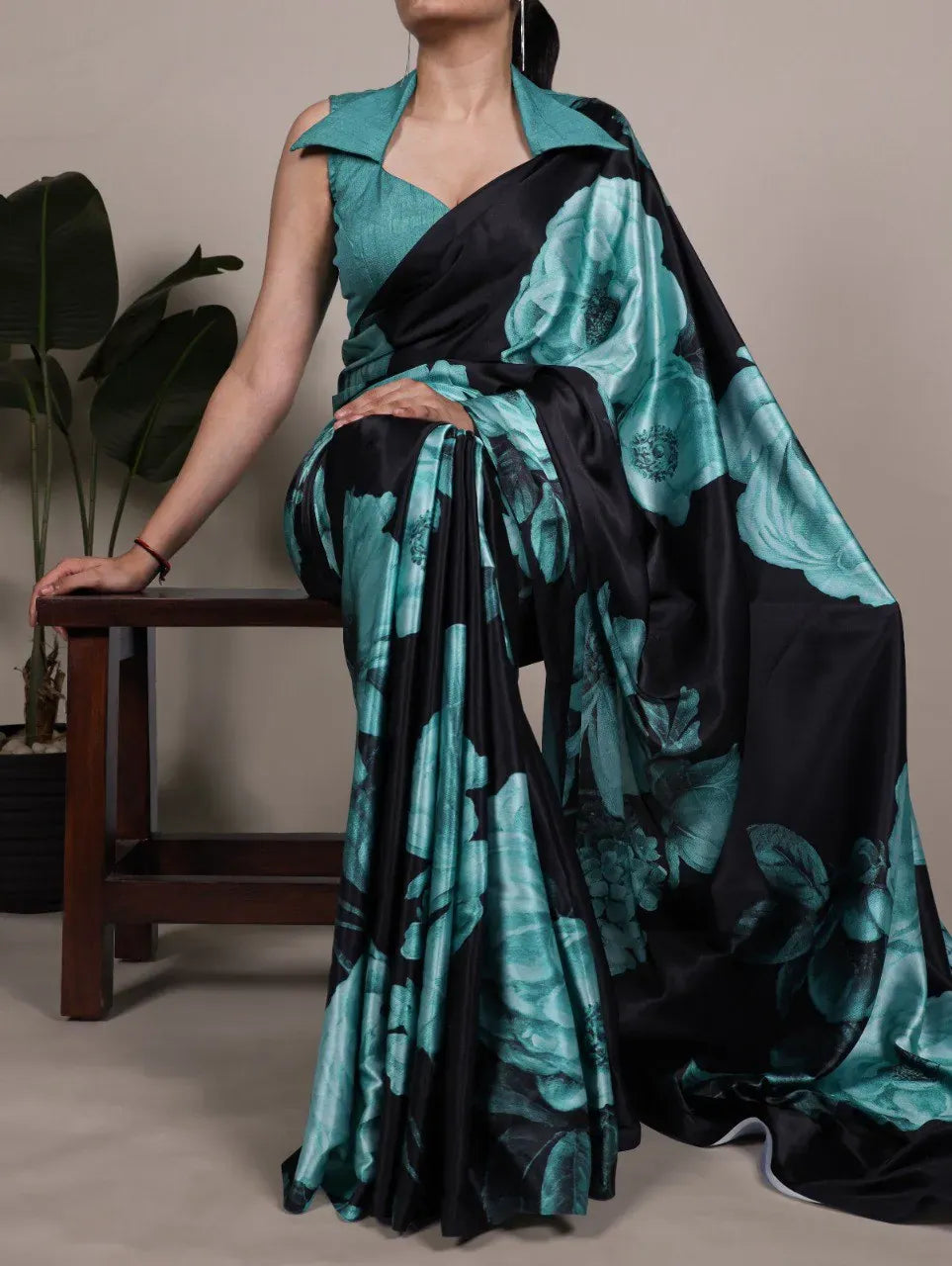 Premium floral print satin silk saree for women festive party wear