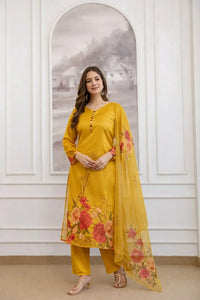 Elegant Floral Printed Kurti Set - Soft Assam Silk Festive Wear for Women