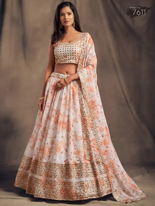 Elegant Floral Printed Lehenga Choli - Intricate Embroidery for Festivities