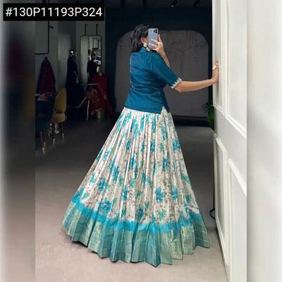 Elegant Floral Printed Lehenga Set - Zari & Sequin Work