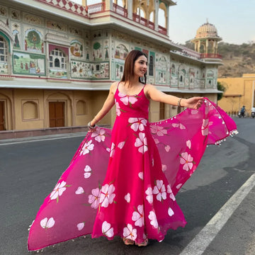 Elegant Floral Printed Organza Anarkali Gown - Festive Monsoon Collection