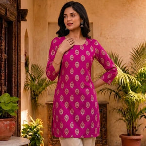Elegant Foil Printed Rayon Short Kurti - Festive Wear for Women