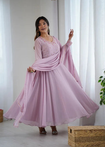 Elegant Fox Georgette Gown - Handwork Neck & Sleeve for Parties