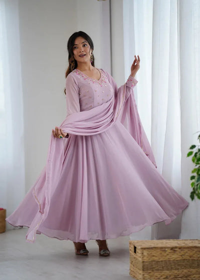 Elegant Fox Georgette Gown - Handwork Neck & Sleeve for Parties