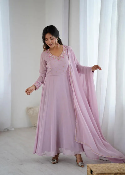 Elegant Fox Georgette Gown - Handwork Neck & Sleeve for Parties