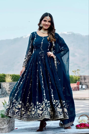 Elegant Fox Georgette Gown - Heavy Sequence Embroidery for Festive Wear