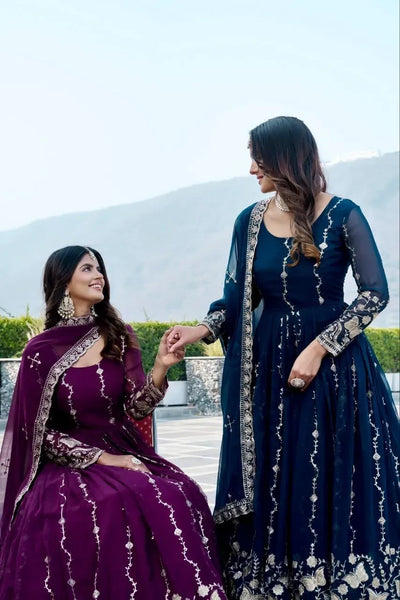 Elegant Fox Georgette Gown - Heavy Sequence Embroidery for Festive Wear