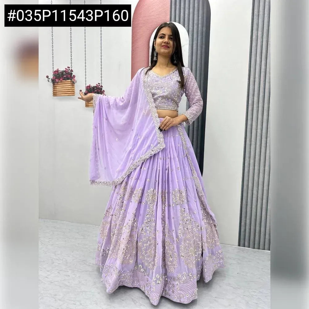 Lavender Fox Georgette Lehenga Choli Set with Heavy Sequence Embroidery