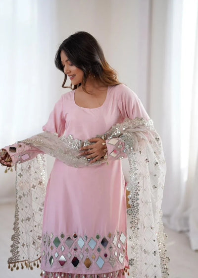 Elegant French Crep Sharara Suit - Real Mirror Work for Festive Wear