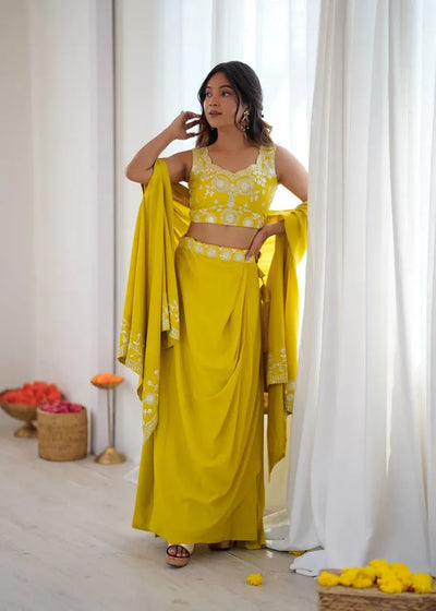 Elegant French Crepe Dhoti Set - Thread Sequence Work for Festive Wear