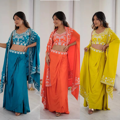 Elegant French Crepe Dhoti Set - Thread Sequence Work for Festive Wear