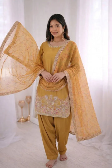 Elegant French Crepe Silk Kurti Set with Dupatta - Festive Wear