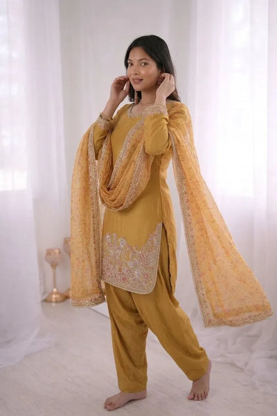 Elegant French Crepe Silk Kurti Set with Dupatta - Festive Wear