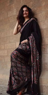 Elegant Gajji Silk Ajrakh Saree with Mirror Work for Festive Wear