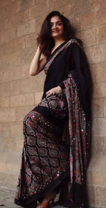 Elegant Gajji Silk Ajrakh Saree with Mirror Work for Festive Wear