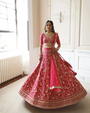 Elegant Gajri Lehenga Choli - Heavy Sequin Embroidery for Weddings