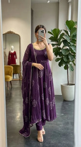 Elegant Georgette Anarkali Gown with Dupatta & Palazzo Set for Women's Festive Party Wear