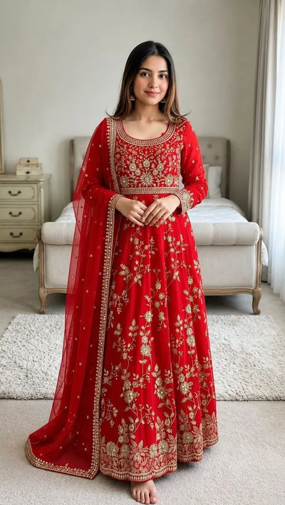 Elegant Georgette Anarkali Gown with Heavy Embroidery - Festive Party Wear for Women