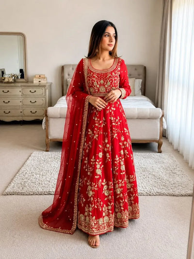 Elegant Georgette Anarkali Gown with Heavy Embroidery - Festive Party Wear for Women