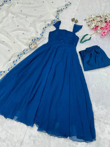 Exclusive Royal Blue Georgette Anarkali Suit with Heavy Sequence Embroidery